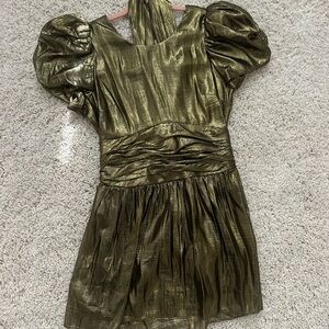 LOVESHACK FANCY Metallic Gold Puff Sleeve Dress